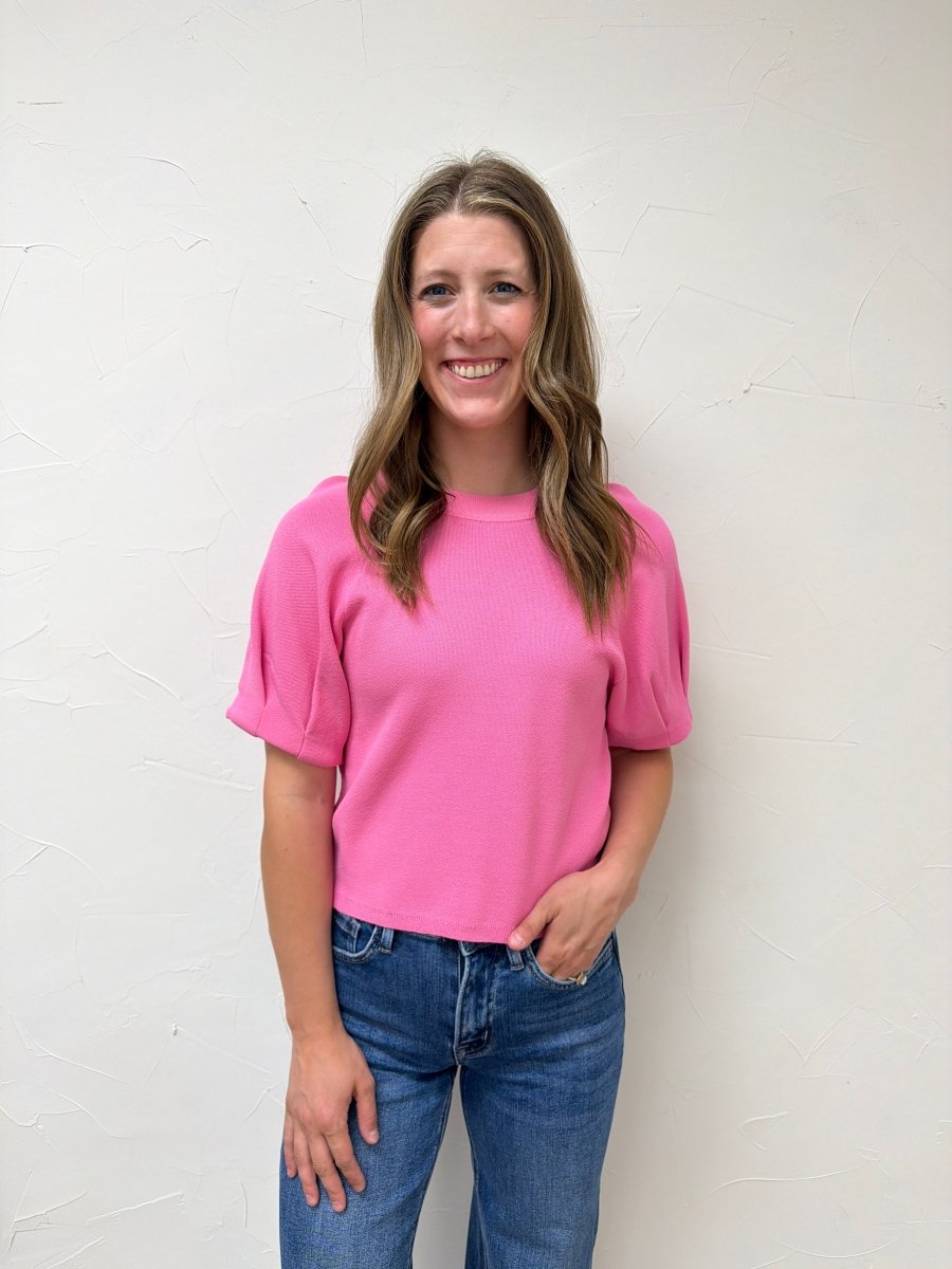 Solid short puff sleeve knit top - Three:Twelve Boutique - Entro
