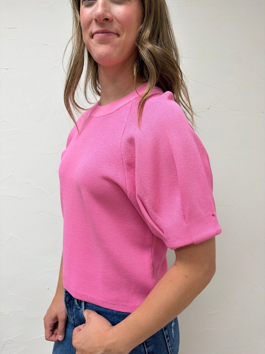 Solid short puff sleeve knit top - Three:Twelve Boutique - Entro