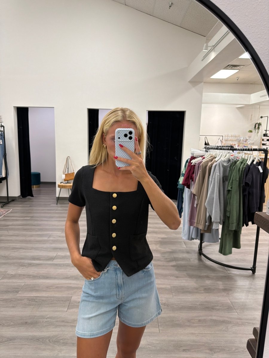 Square Neck Button Down Top - Three:Twelve Boutique - Gilli