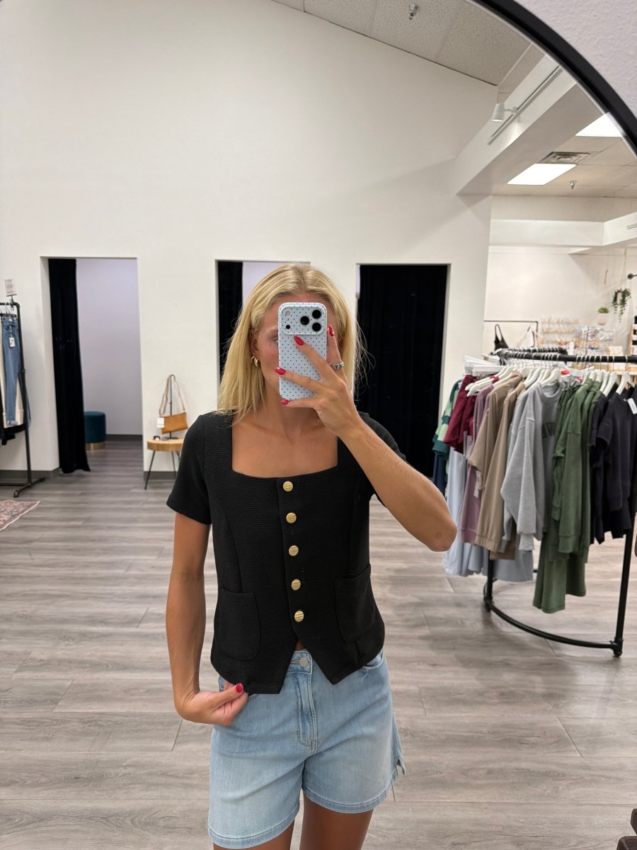 Square Neck Button Down Top - Three:Twelve Boutique - Gilli