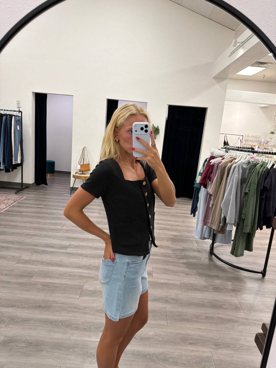 Square Neck Button Down Top - Three:Twelve Boutique - Gilli