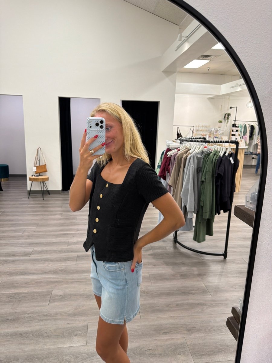 Square Neck Button Down Top - Three:Twelve Boutique - Gilli