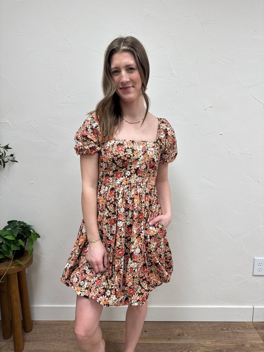 Square Neckline Balloon Hem Mini Dress - Three:Twelve Boutique - Calista