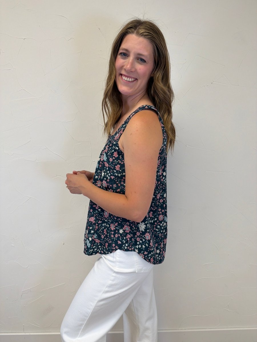 Square Smocked Neck Floral Print Top - Three:Twelve Boutique - Staccato