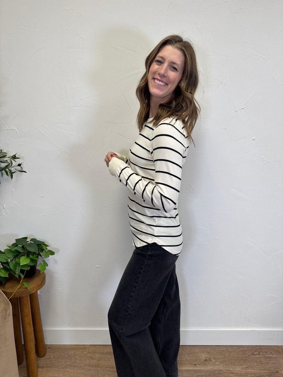 Side angle view of Stacy Top showing fit and drape — Three:Twelve Boutique