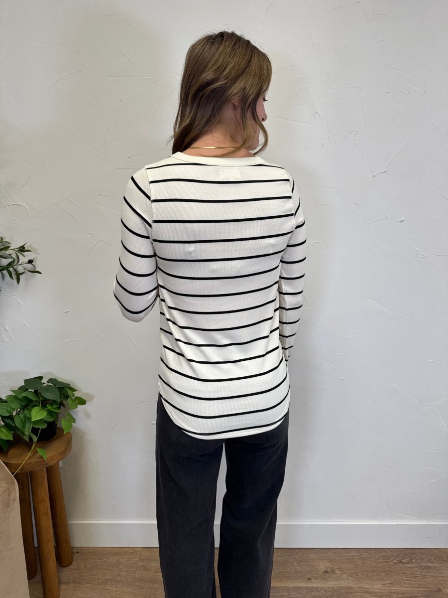 Back view of Stacy Top on model showing clean back design — Three:Twelve Boutique