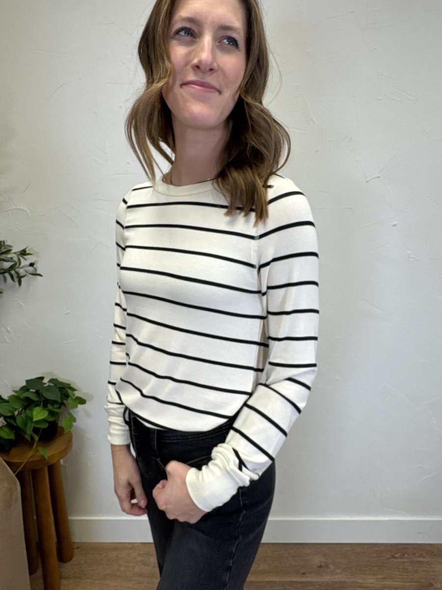 Side angle view of Stacy Top showing fit and drape — Three:Twelve Boutique