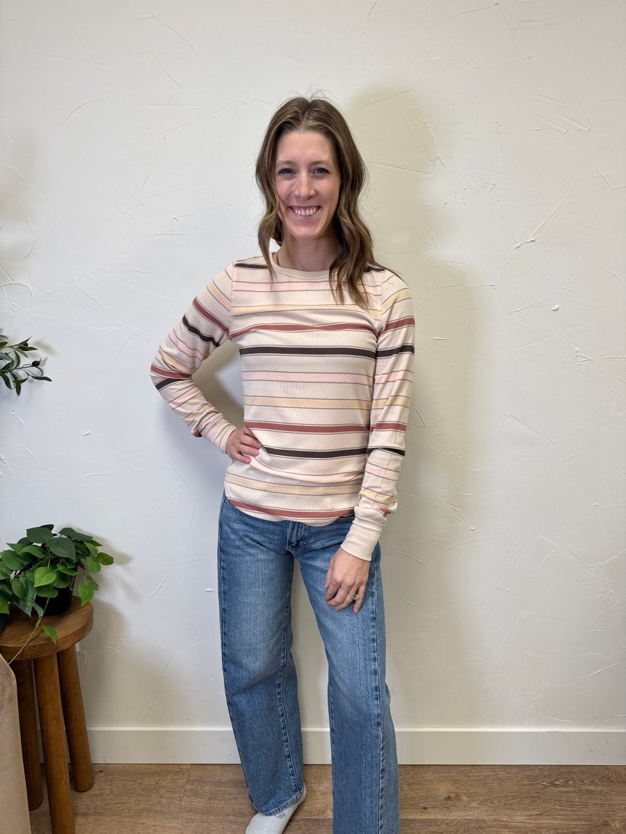 Lifestyle shot of model wearing Stacy Top styled for everyday wear — Three:Twelve Boutique