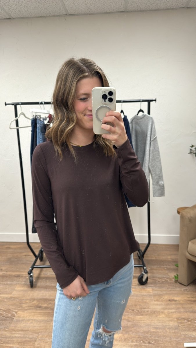 Front view of Stassia Top on model showing relaxed fit silhouette — Three:Twelve Boutique