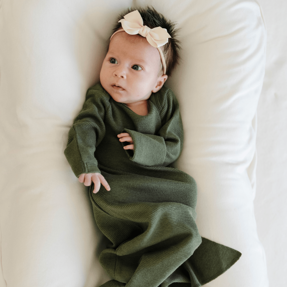 STRETCHY WAFFLE KNIT OUTFITS: Loden / Newborn / Knotted Gown - Three:Twelve Boutique - Saranoni