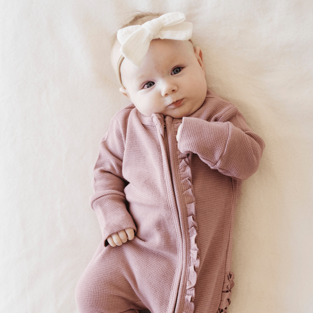 STRETCHY WAFFLE KNIT OUTFITS: Mulberry / Newborn / Knotted Gown - Three:Twelve Boutique - Saranoni