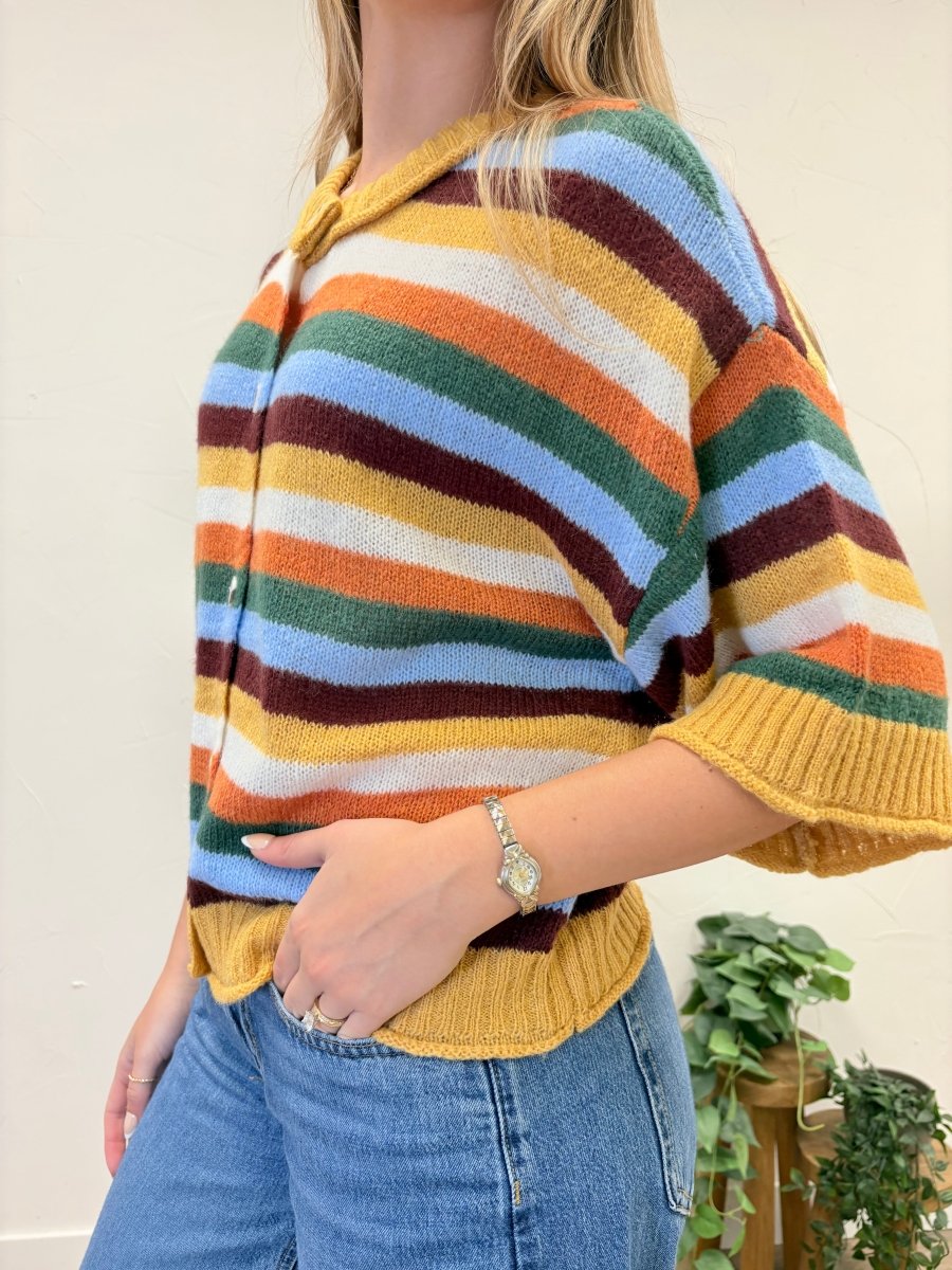 STRIPE BUTTON-DOWN SWEATER CARDIGAN - Three:Twelve Boutique - in february