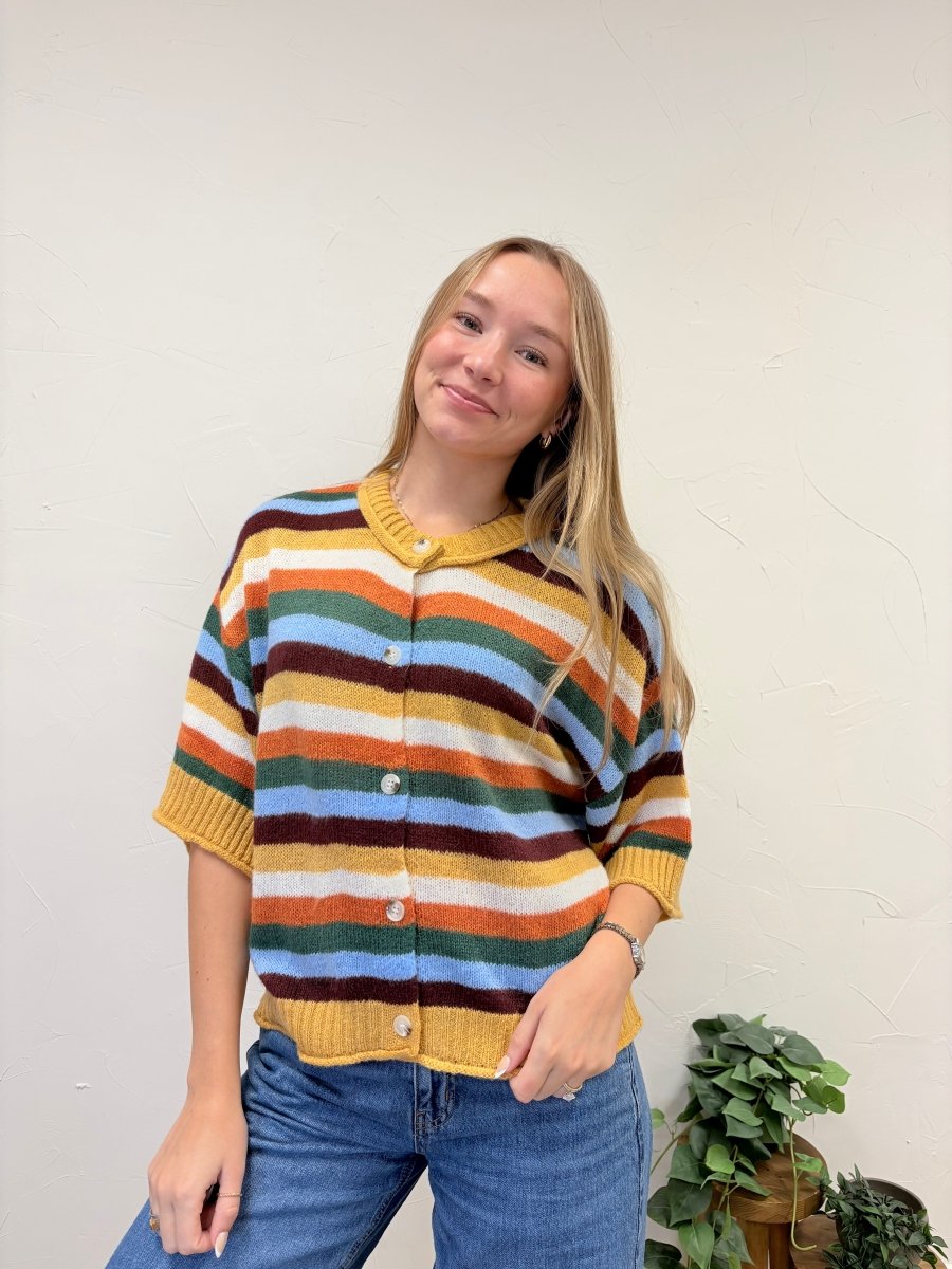 STRIPE BUTTON-DOWN SWEATER CARDIGAN - Three:Twelve Boutique - in february