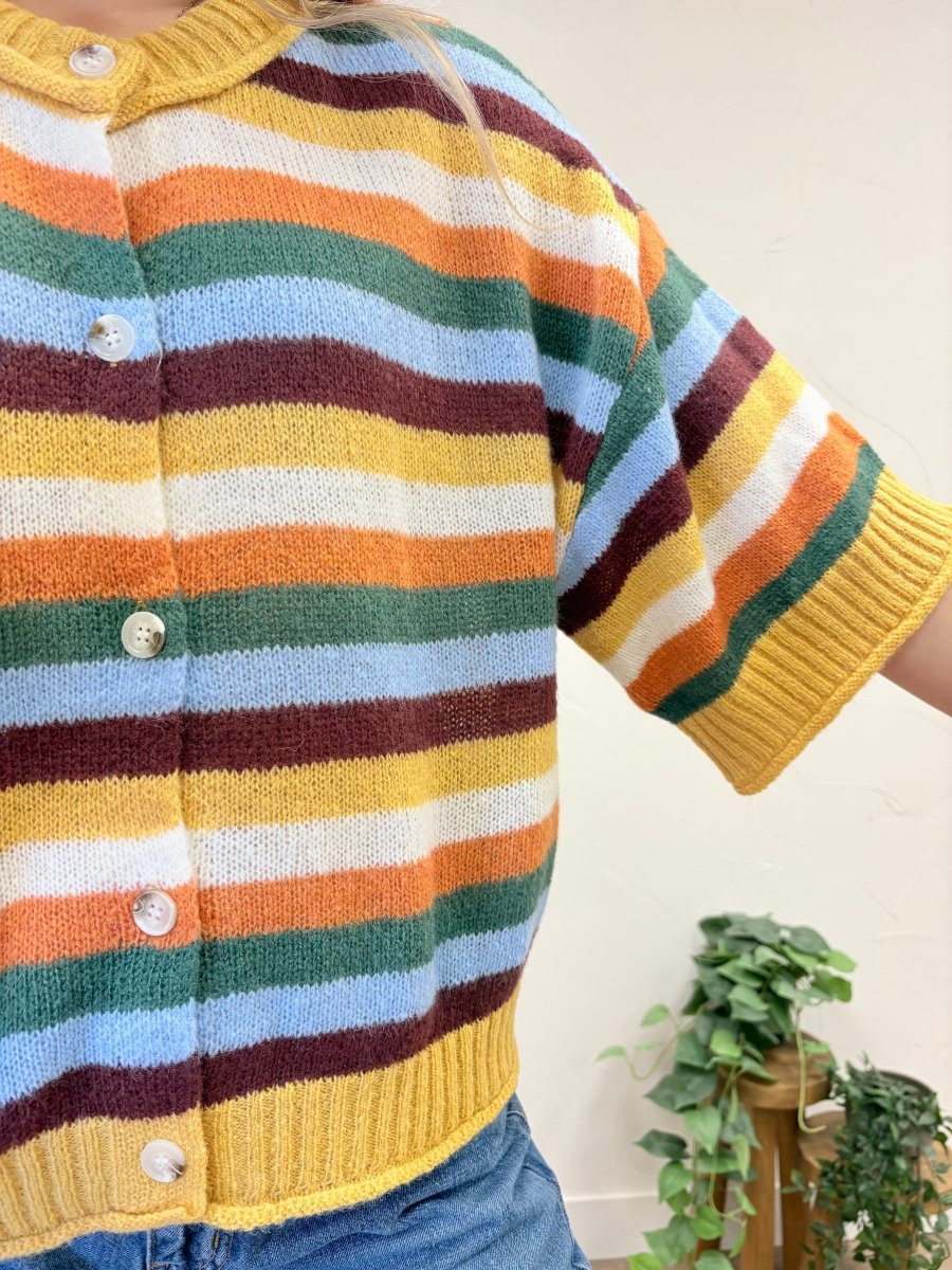 STRIPE BUTTON-DOWN SWEATER CARDIGAN - Three:Twelve Boutique - in february