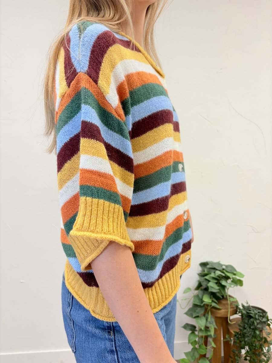 STRIPE BUTTON-DOWN SWEATER CARDIGAN - Three:Twelve Boutique - in february