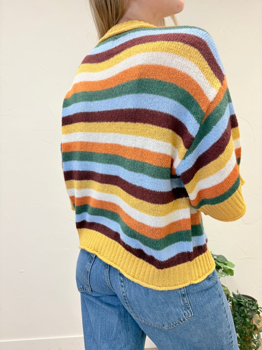 STRIPE BUTTON-DOWN SWEATER CARDIGAN - Three:Twelve Boutique - in february