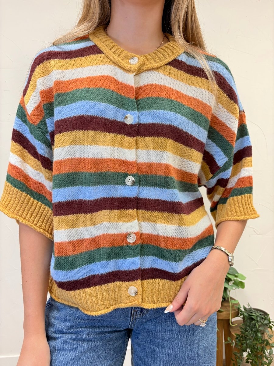 STRIPE BUTTON-DOWN SWEATER CARDIGAN - Three:Twelve Boutique - in february