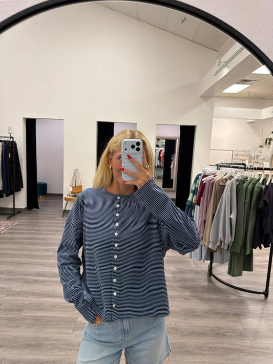 Stripe Button Front Knit Top - Three:Twelve Boutique - Wishlist