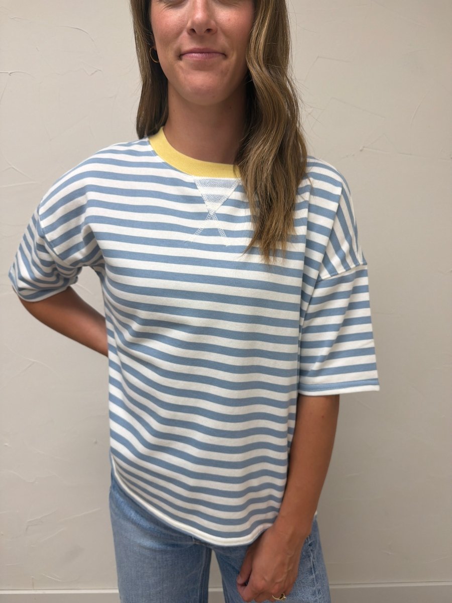 Stripe Colorblock Knit T Shirt - Three:Twelve Boutique - Blu Pepper