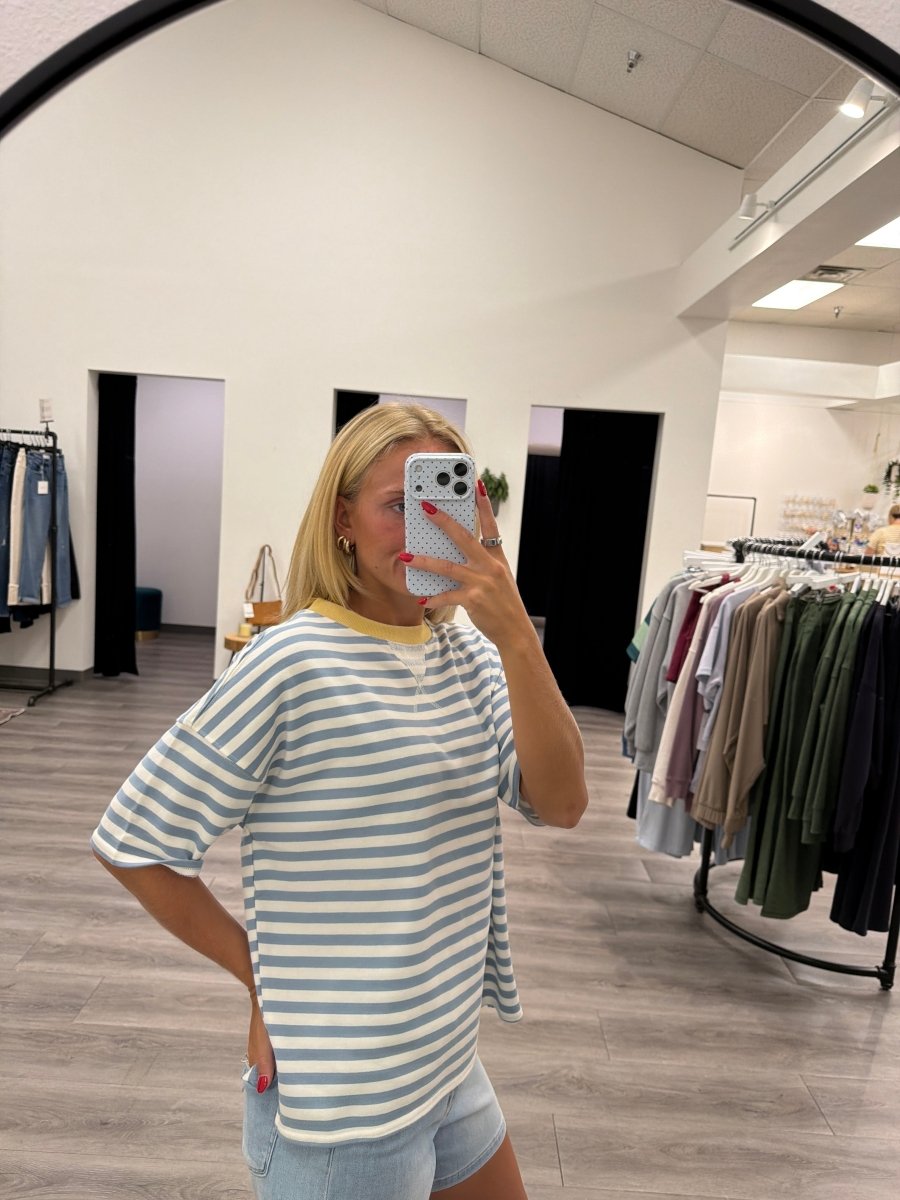 Stripe Colorblock Knit T Shirt - Three:Twelve Boutique - Blu Pepper