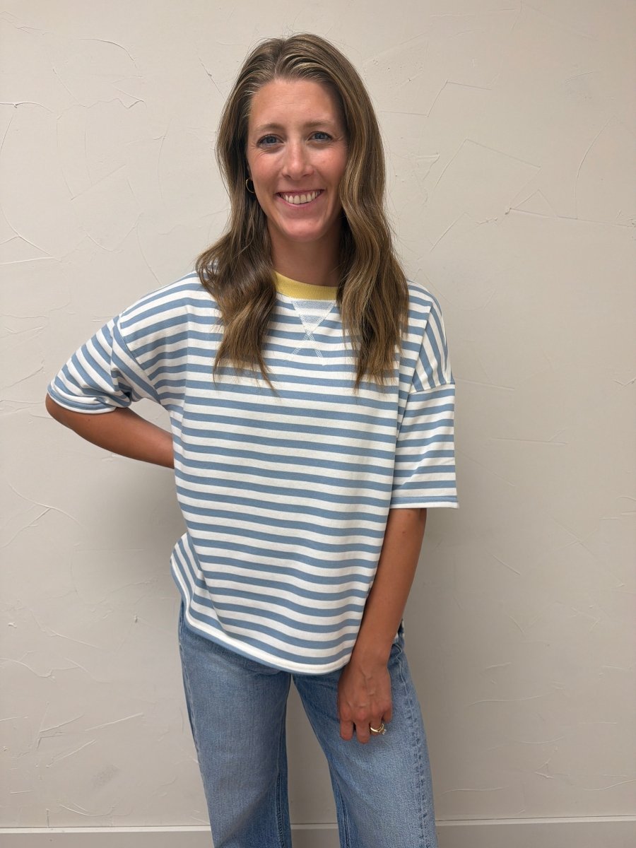 Stripe Colorblock Knit T Shirt - Three:Twelve Boutique - Blu Pepper