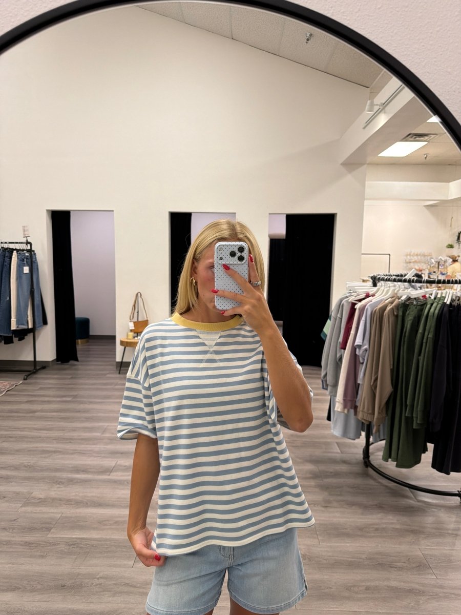Stripe Colorblock Knit T Shirt - Three:Twelve Boutique - Blu Pepper