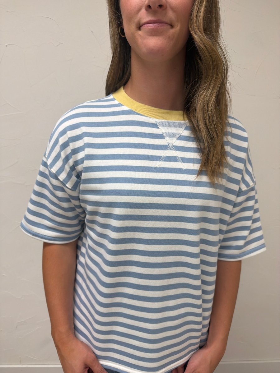 Stripe Colorblock Knit T Shirt - Three:Twelve Boutique - Blu Pepper