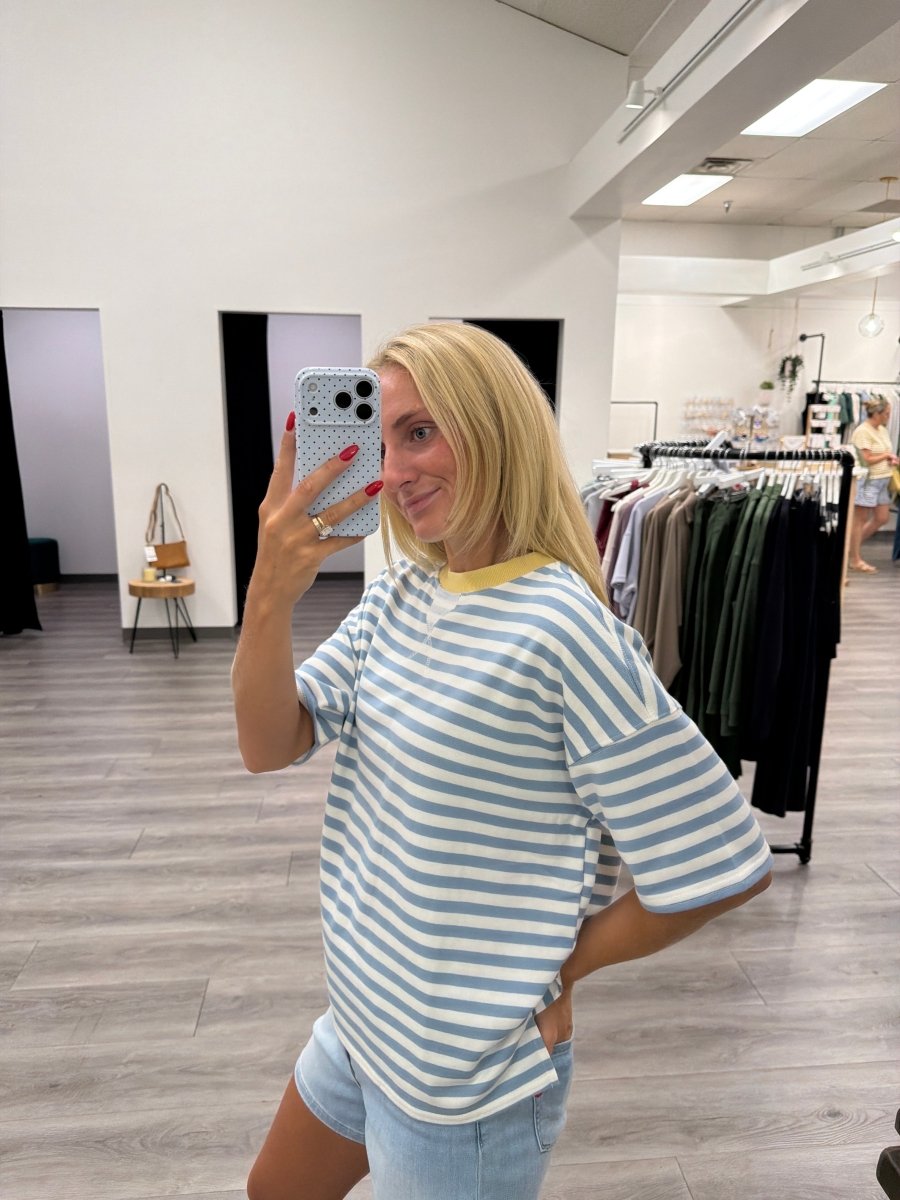 Stripe Colorblock Knit T Shirt - Three:Twelve Boutique - Blu Pepper