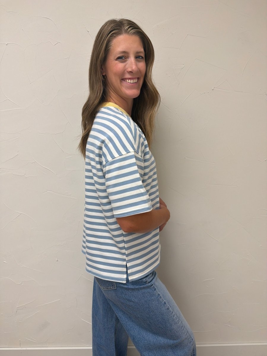 Stripe Colorblock Knit T Shirt - Three:Twelve Boutique - Blu Pepper