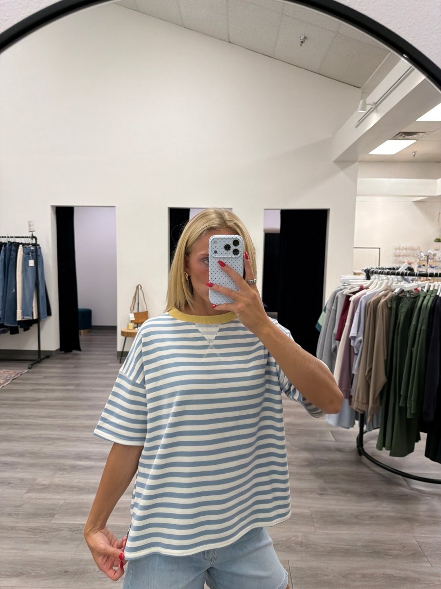 Stripe Colorblock Knit T Shirt - Three:Twelve Boutique - Blu Pepper
