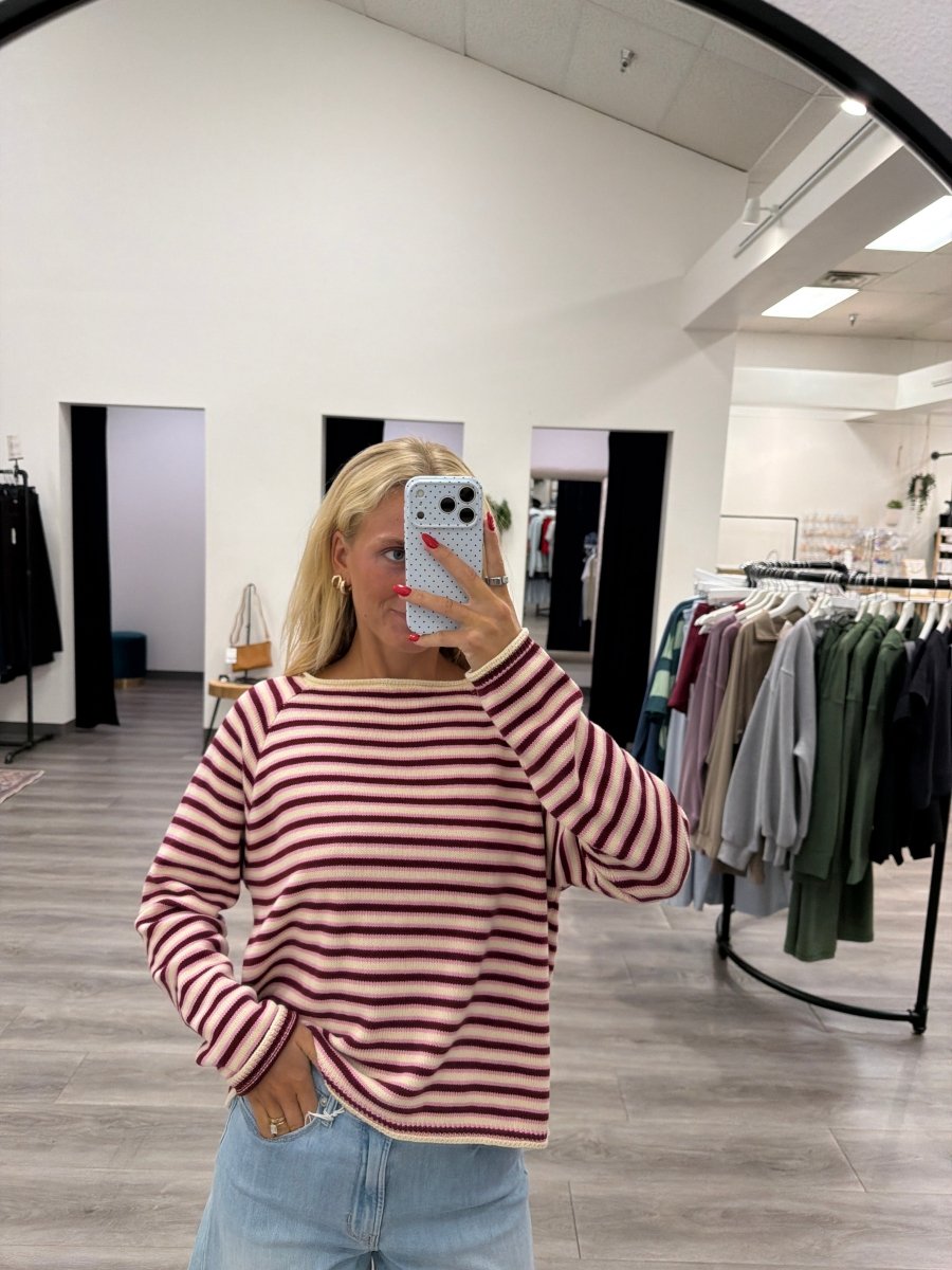 Stripe Crew Neck Knit Sweater - Three:Twelve Boutique - Wishlist