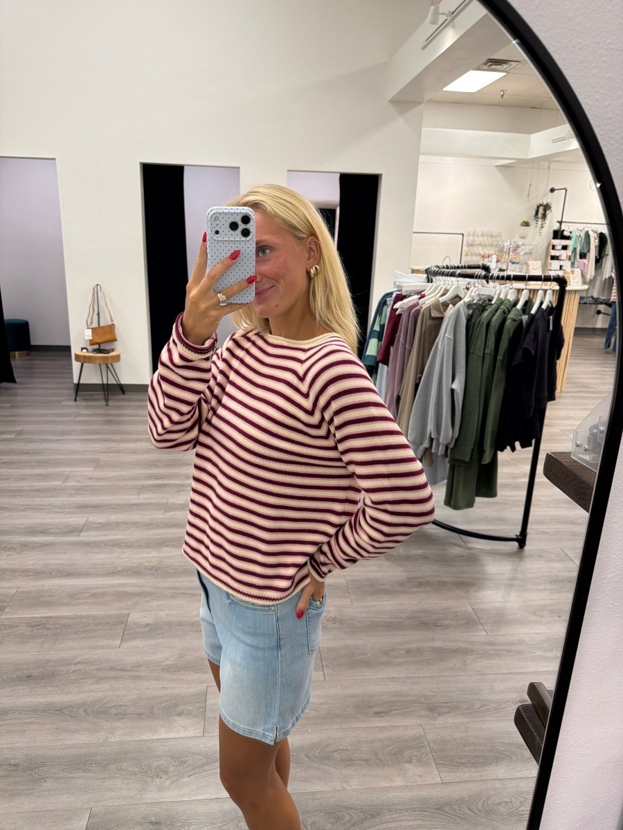 Stripe Crew Neck Knit Sweater - Three:Twelve Boutique - Wishlist