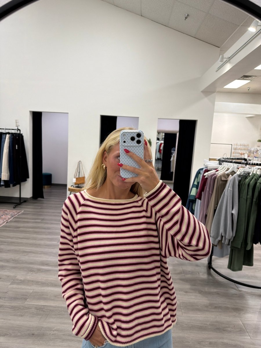 Stripe Crew Neck Knit Sweater - Three:Twelve Boutique - Wishlist