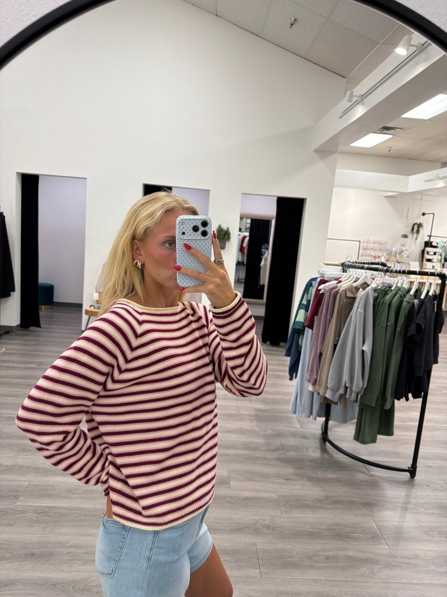 Stripe Crew Neck Knit Sweater - Three:Twelve Boutique - Wishlist