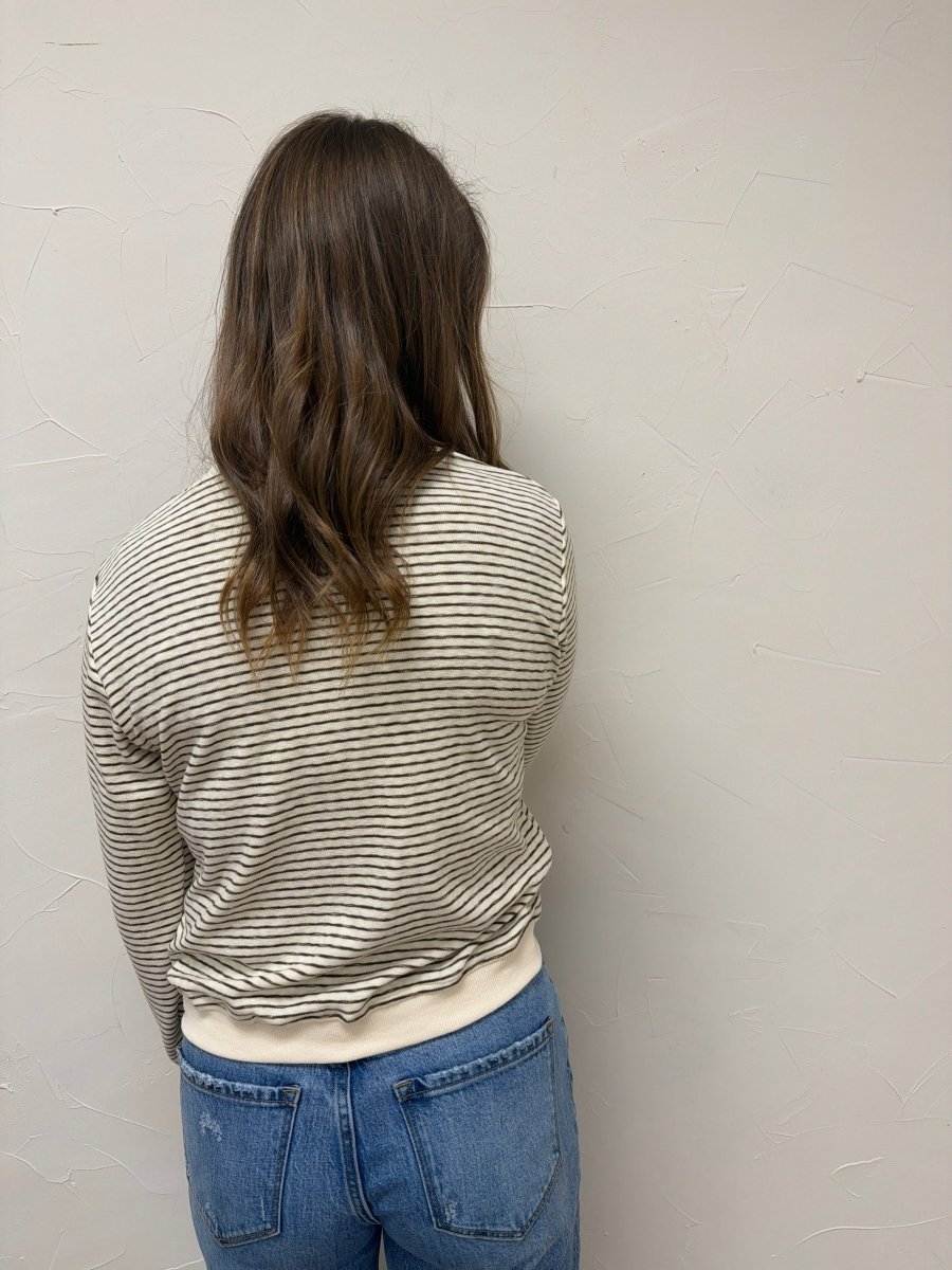 Stripe Knit Scallop Trim Cardigan - Three:Twelve Boutique - Polagram