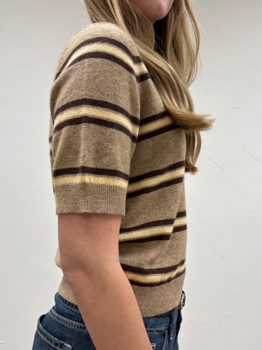 Stripe Pattern Short Sleeve Sweater Top - Three:Twelve Boutique - MIOU MUSE
