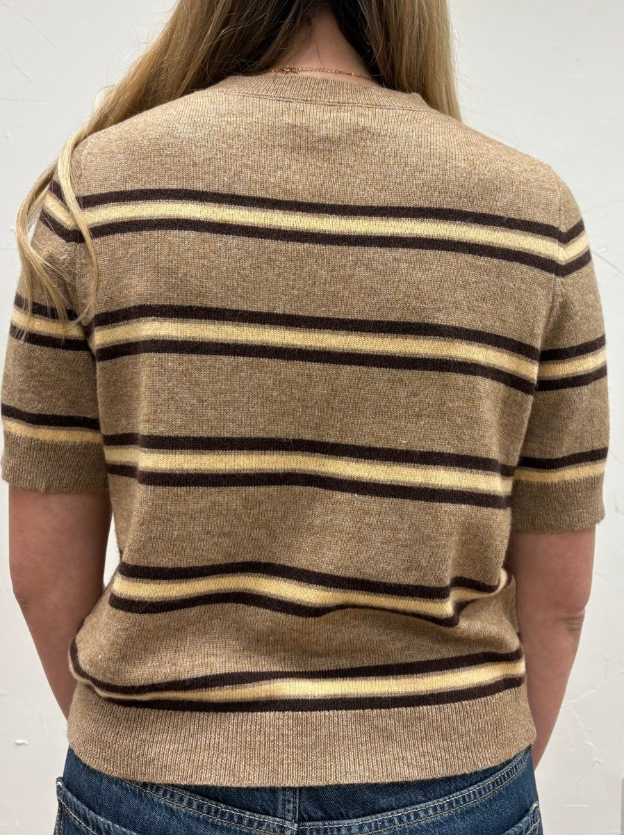 Stripe Pattern Short Sleeve Sweater Top - Three:Twelve Boutique - MIOU MUSE