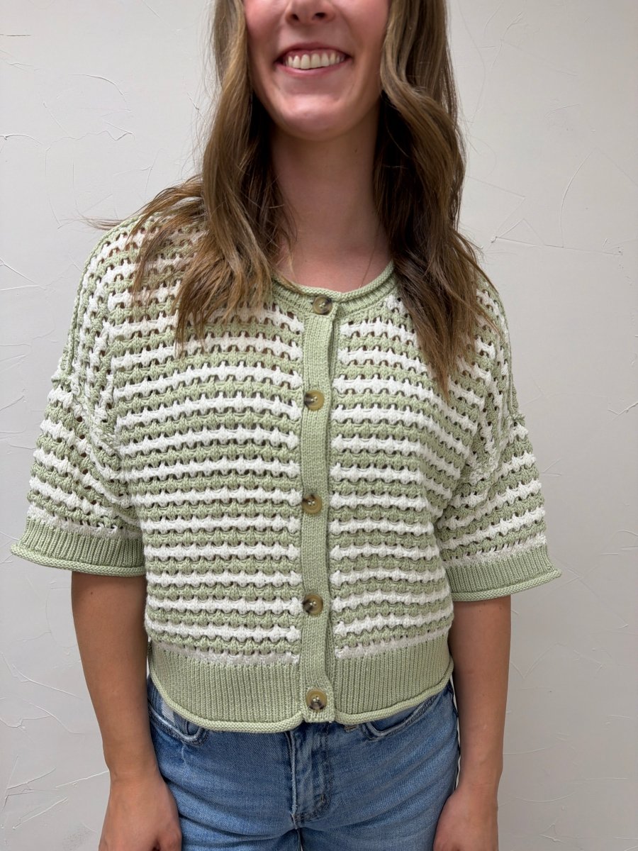 Stripe Short Sleeve Crochet Knit Cardigan - Three:Twelve Boutique - Blu Pepper