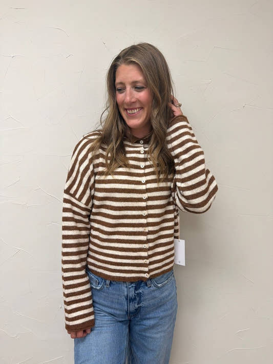 Striped Button Down Cardigan - Three:Twelve Boutique - Things Between