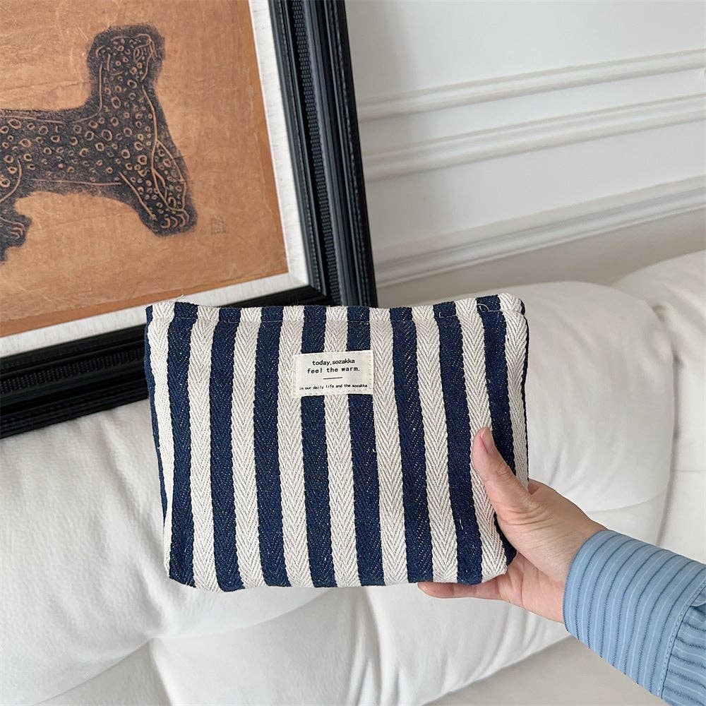 Striped Color Block Make Up Bag: Blue - Three:Twelve Boutique - Dipped Shop