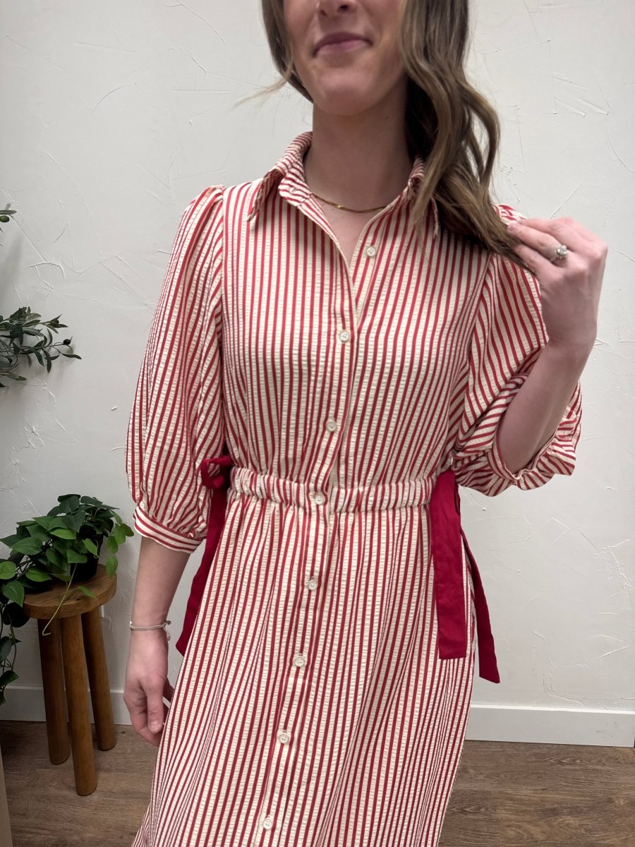 Striped Contrast Side Ribbon Midi Dress - Three:Twelve Boutique - Polagram