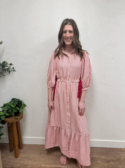 Striped Contrast Side Ribbon Midi Dress - Three:Twelve Boutique - Polagram