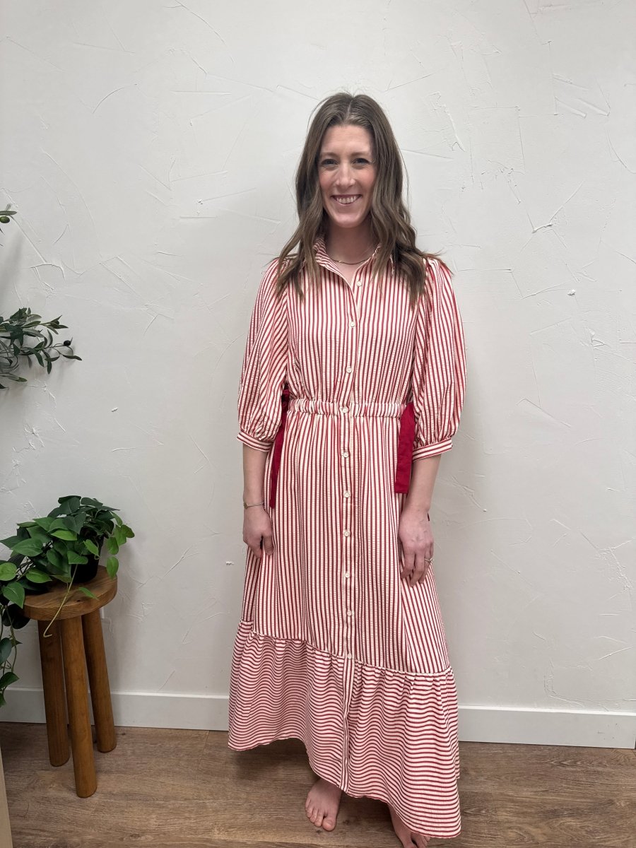 Striped Contrast Side Ribbon Midi Dress - Three:Twelve Boutique - Polagram