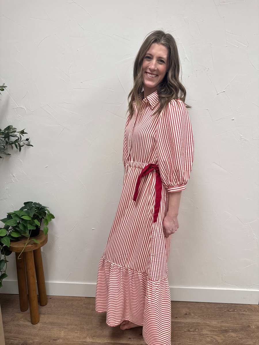 Striped Contrast Side Ribbon Midi Dress - Three:Twelve Boutique - Polagram