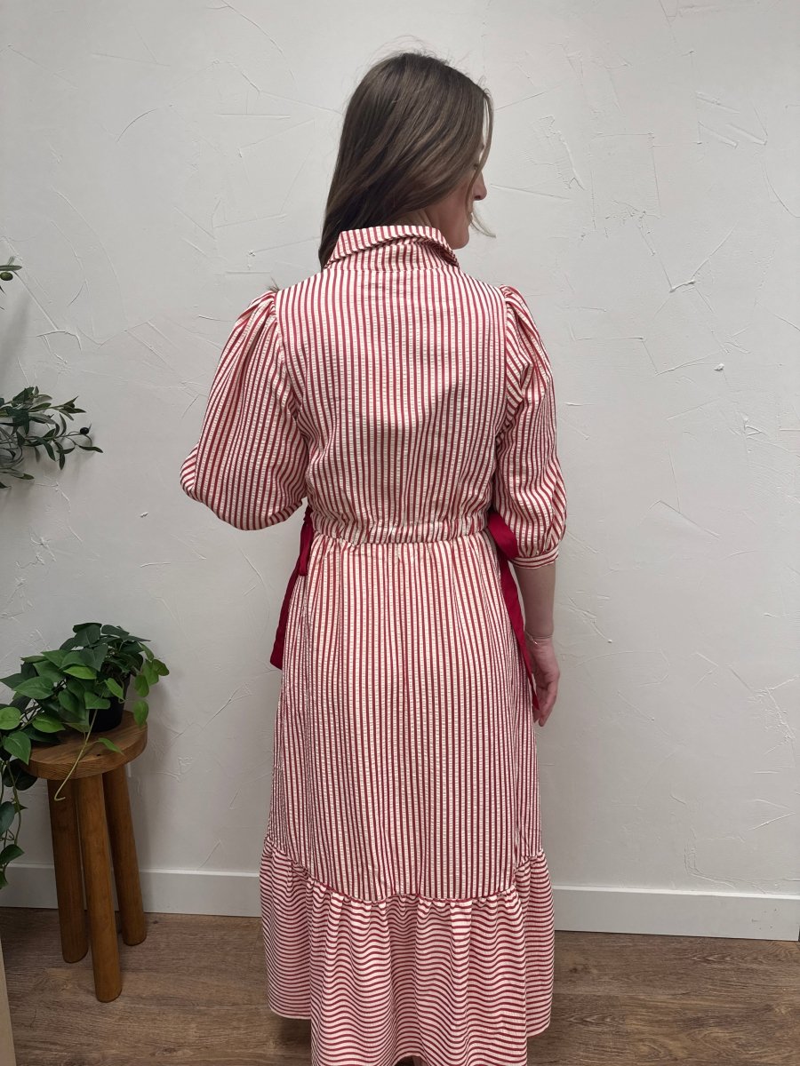 Striped Contrast Side Ribbon Midi Dress - Three:Twelve Boutique - Polagram