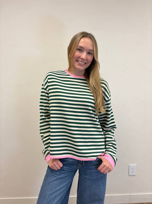 Striped Contrast Trim Sweatshirt - Three:Twelve Boutique - Wishlist