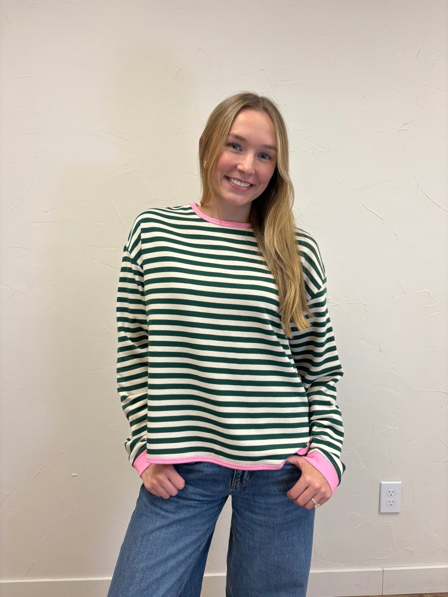 Striped Contrast Trim Sweatshirt - Three:Twelve Boutique - Wishlist