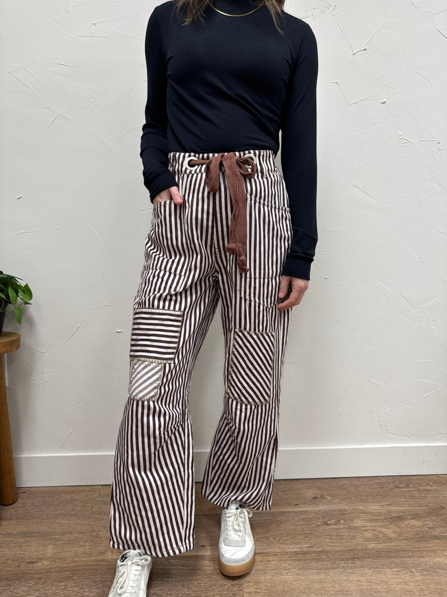 Striped Drawstring Barrel Pant - Three:Twelve Boutique - eesome