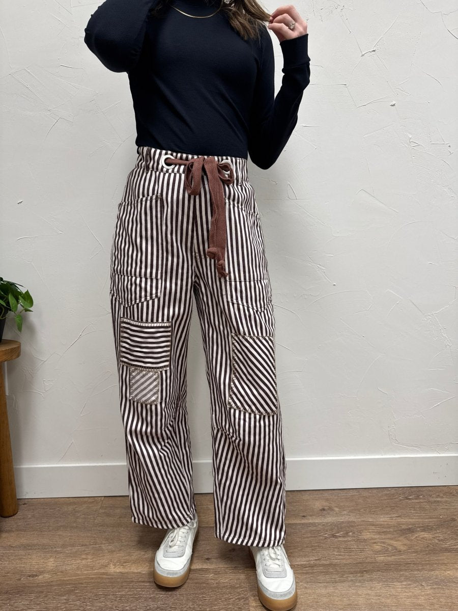 Striped Drawstring Barrel Pant - Three:Twelve Boutique - eesome
