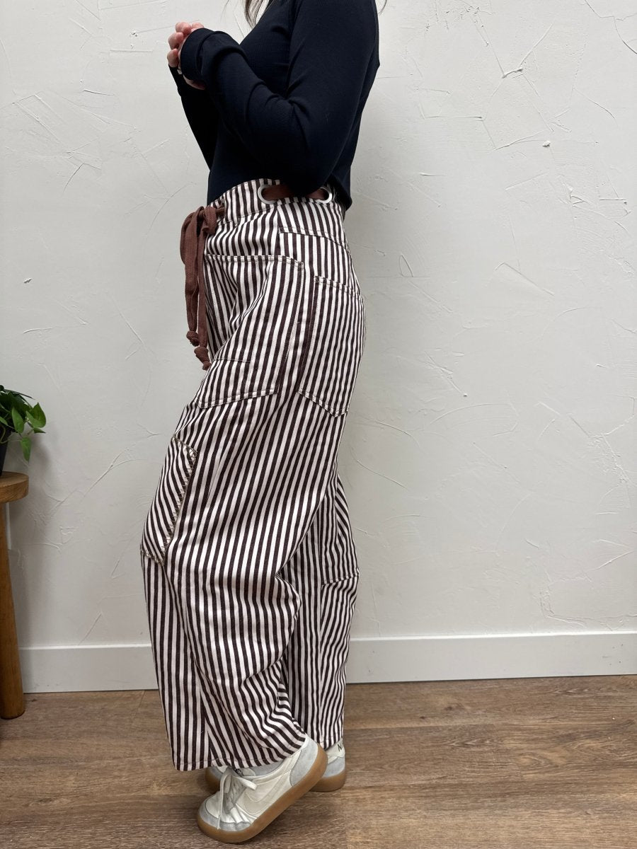 Striped Drawstring Barrel Pant - Three:Twelve Boutique - eesome